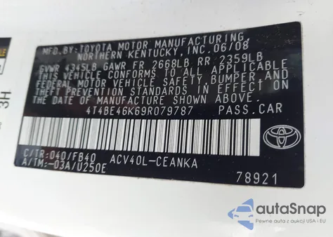 2009 Toyota Camry Le from USA, damaged, VIN 4T4BE46K69R079787